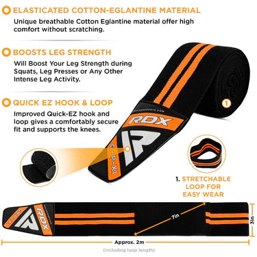 RDX K3 Elasticated Orange Knee Wraps OEKO-TEX® Standard 100 certified