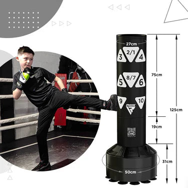 RDX Kt Ronin 4ft Kids Free Standing Punch Bag Black With Gloves For Training & Workout Set