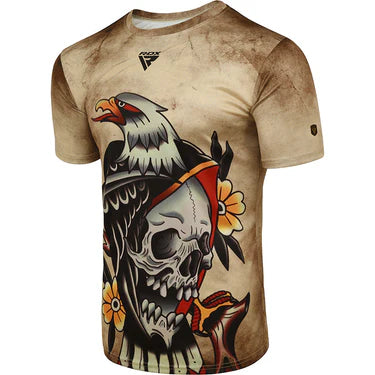 RDX T14 Harrier Tattoo Brown Short Sleeves Sweat-Wicking Workout Gym T-Shirt