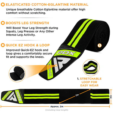 RDX K3G Elasticated Green Knee Wraps OEKO-TEX® Standard 100 certified