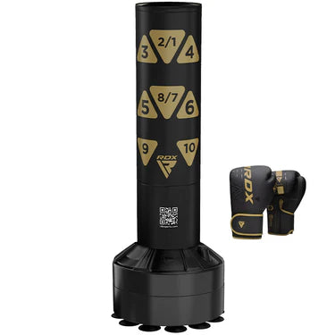 RDX Kt Ronin 4ft Kids Free Standing Punch Bag Black With Gloves For Training & Workout Set