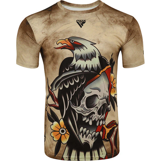 RDX T14 Harrier Tattoo Brown Short Sleeves Sweat-Wicking Workout Gym T-Shirt
