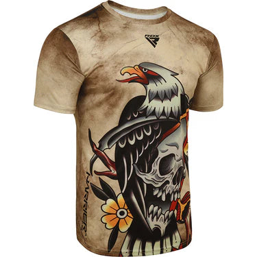 RDX T14 Harrier Tattoo Brown Short Sleeves Sweat-Wicking Workout Gym T-Shirt